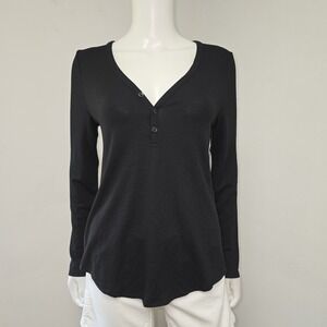 Athleta Wind Down Sleep Top Long Sleeve Waffle Henley Black Size XL Stretch NWT